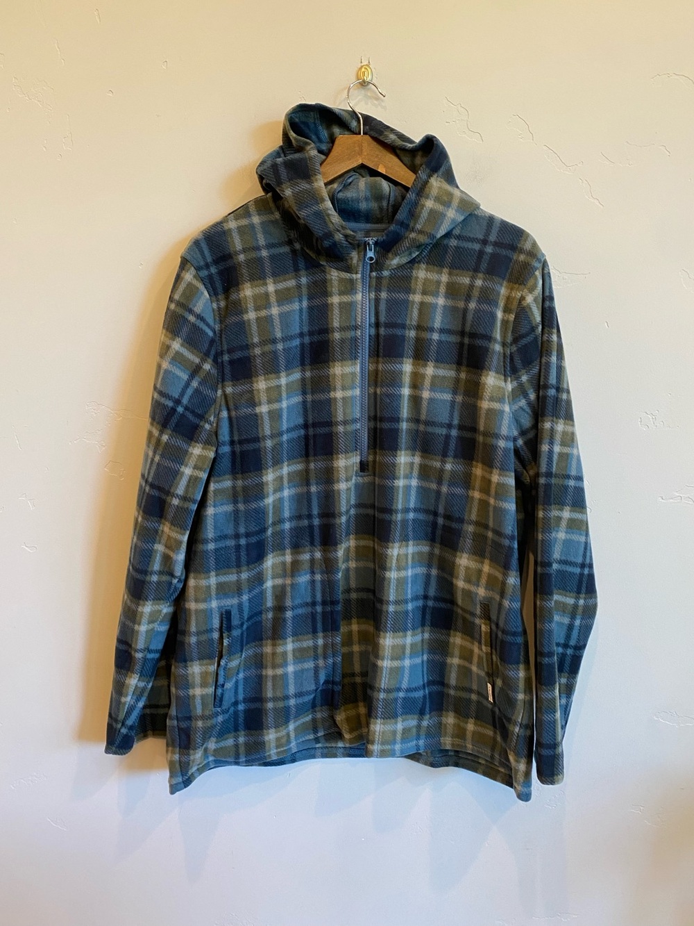 O’NEILL Green & Blue Plaid Fleece Pullover Hoodie